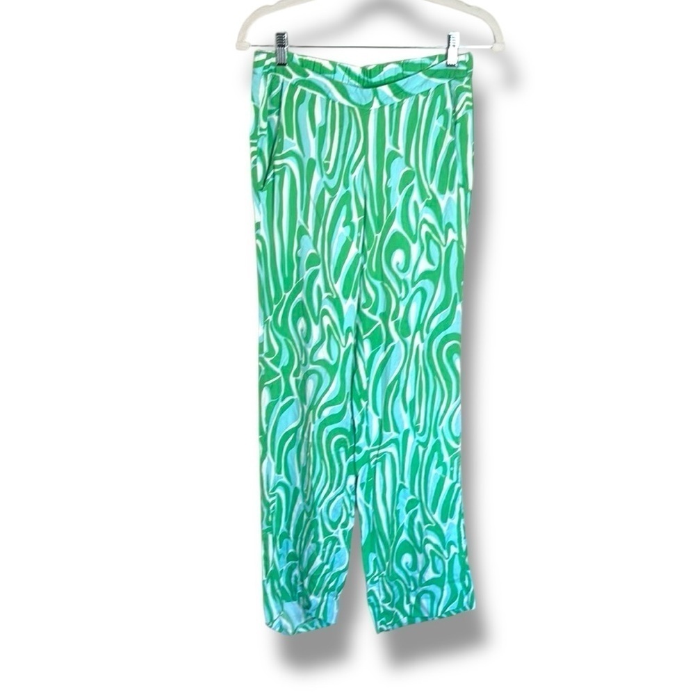 Lily Pulitzer Cambridge Green Groovy Print Wide Leg Pull On Palazzo Pant Size XS